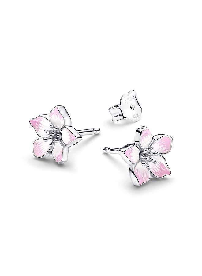 PANDORA Cherry blossom sterling silver stud earrings with shaded pink enamel - Image 2
